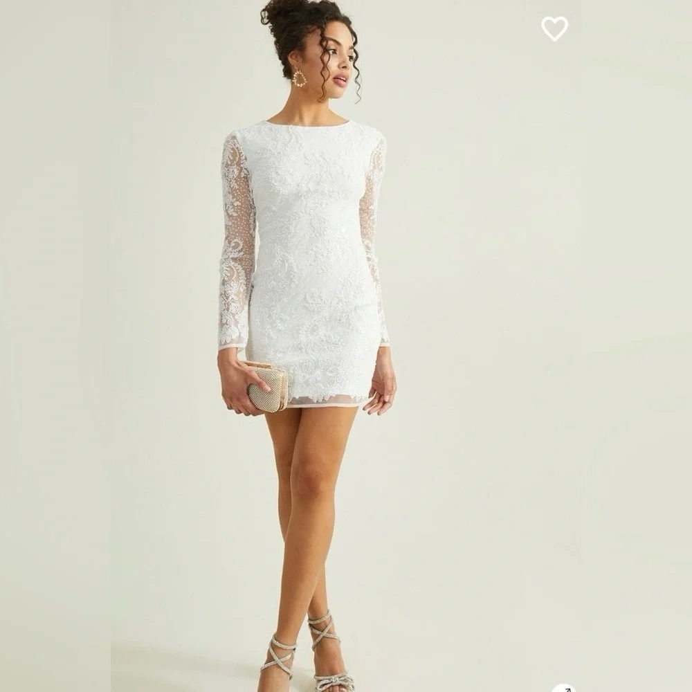 Elegant White Lace Long-Sleeve Mini Dress - Alter’d State - Picture 1 of 5